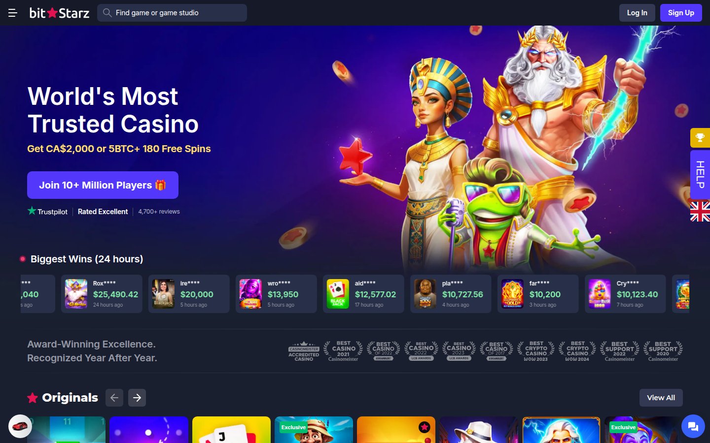 Thrill Casino homepage screenshot